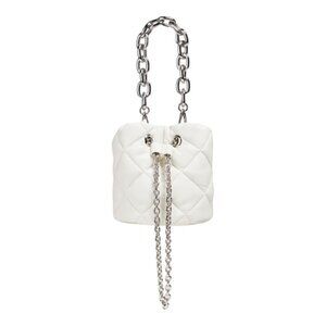 STAND STUDIO Yvette Diamond Quilted Bucket Bag, White | Silver, NWT